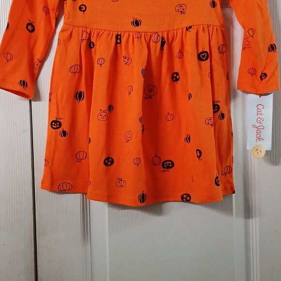 Cat & Jack orange long sleeve Halloween pumpkin jack o lantern dress  Sz 2T NWT - Picture 2 of 8